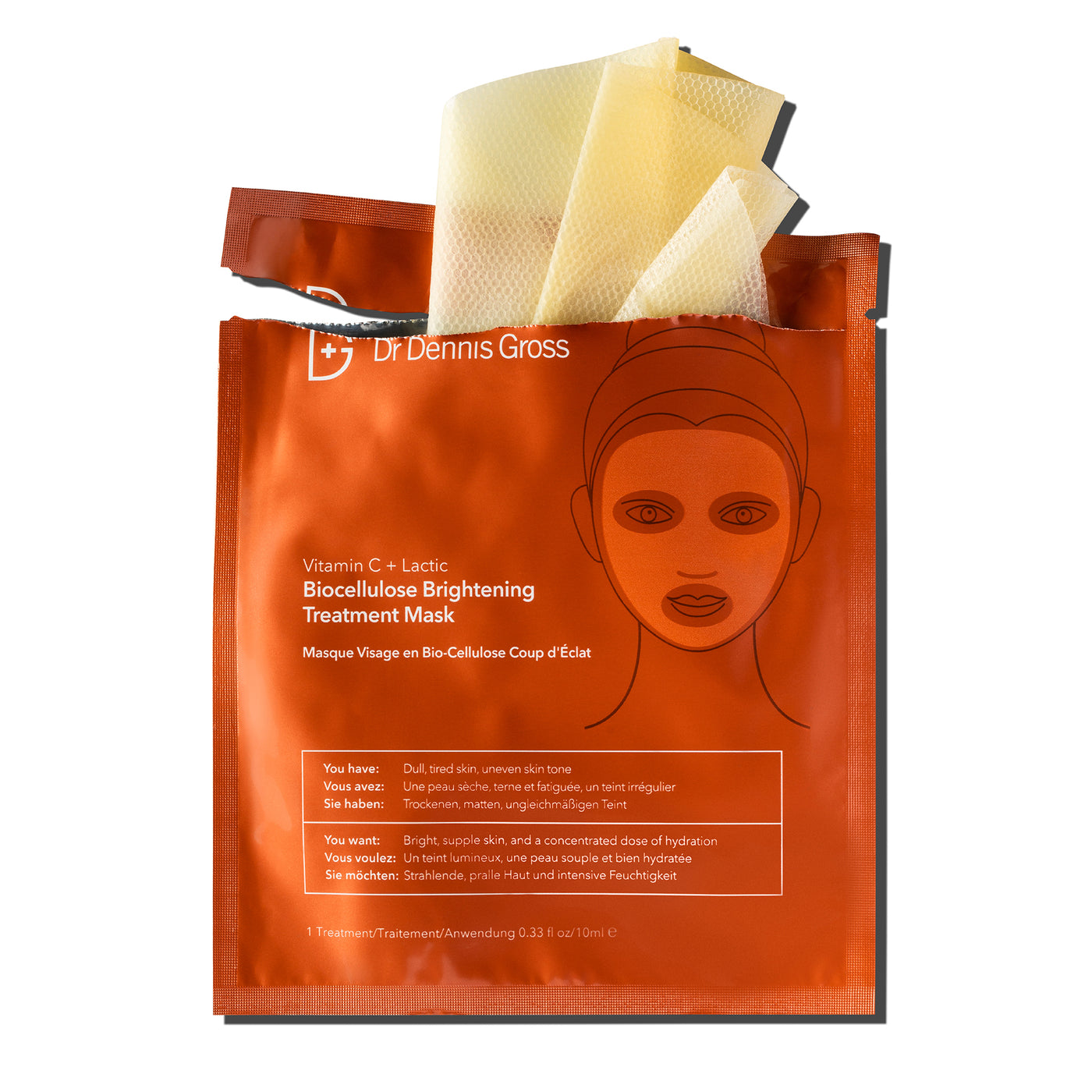 Dr.Dennis Gross Skincare Vitamin C+ Lactic Biocellulose Brightening Treatment Mask, 1 st