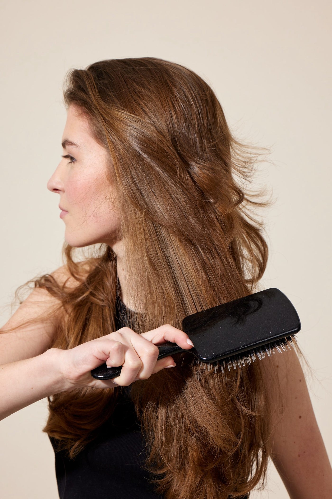 Fan Palm Paddle Brush Large Big Star - black with glitter