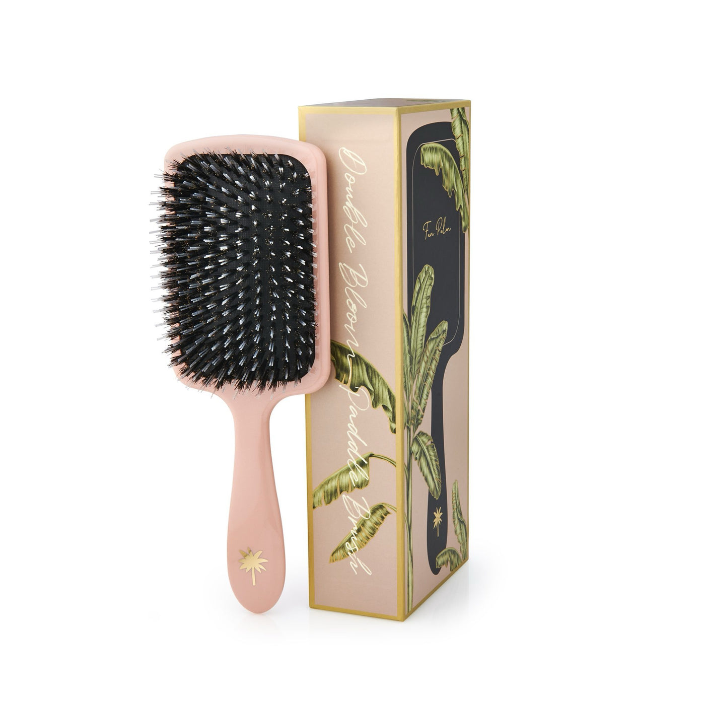 Fan Palm Paddle Brush Large DOUBLE BLOOM - rose with glitter