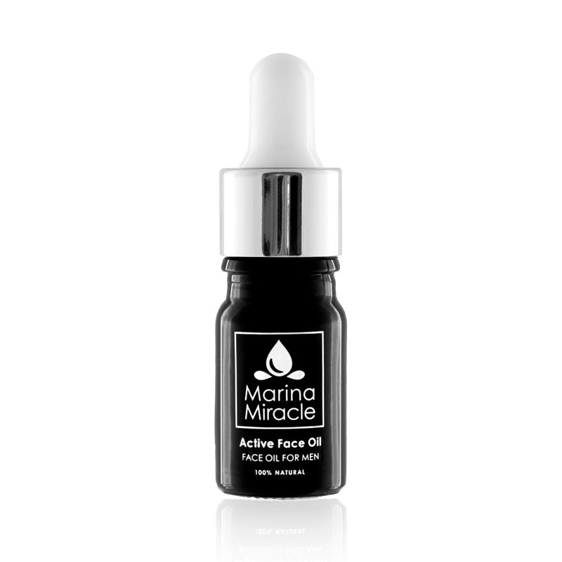 Active Face Oil for menn liten 5 ml sort glassflaske med dropper