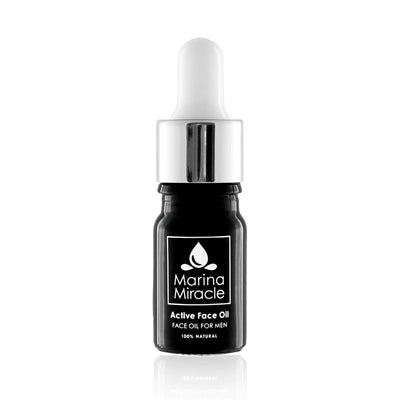 Active Face Oil for menn liten 5 ml sort glassflaske med dropper