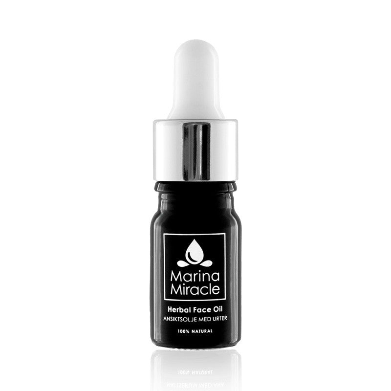 Herbal face oil ansiktsolje. 5 ml liten glassflaske med dropper.